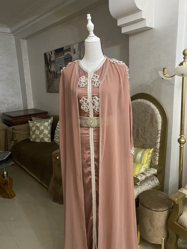 Rose-Pink Embroidered Moroccan Kaftan